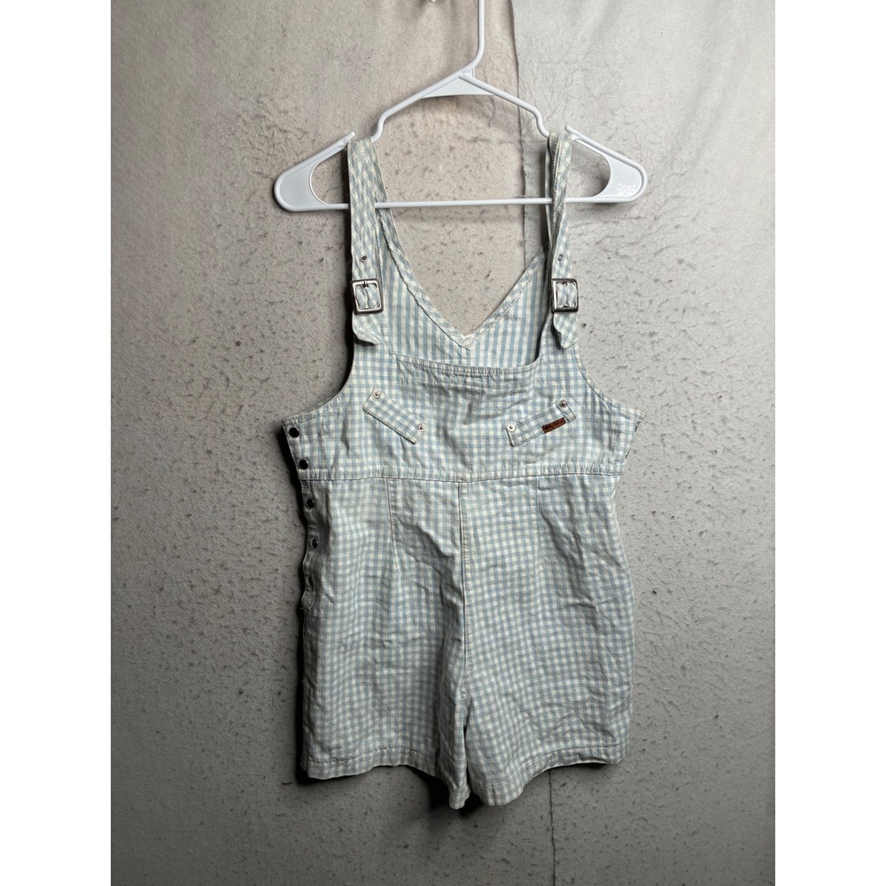 Vintage Be Bop Clothing Gingham Overalls Shorts Blue White Check USA Made Medium